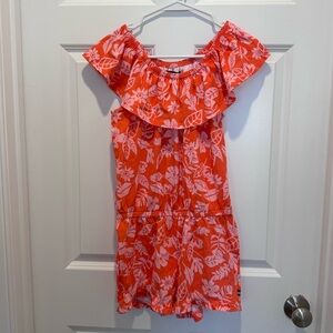 Nautica Hot Coral and Light Pink Floral Off-Shoulder Romper
